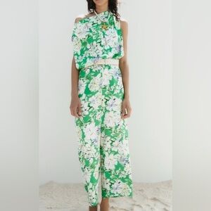 ZARA WOMAN FLORAL GREEN JUMPSUIT WOMEN'S